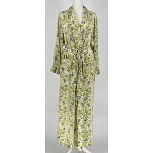 Vintage Silk Kimono Robe Floral Lilac Pastel Green with Tie and Pockets Size S/M